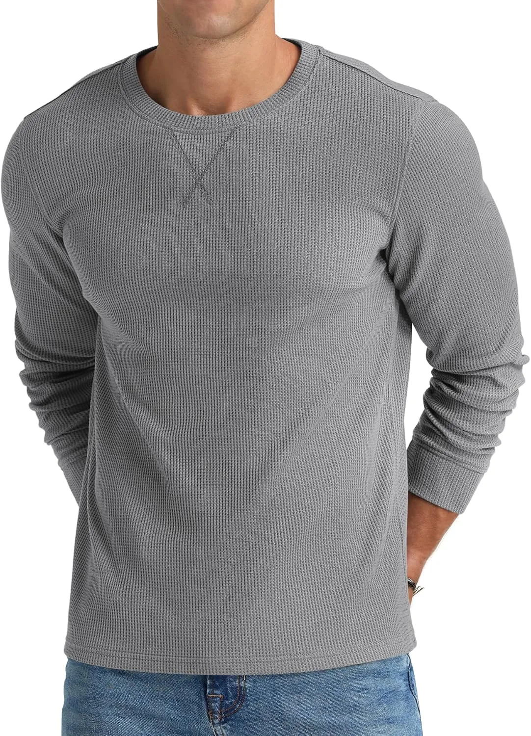 NITAGUT Mens Waffle Crewneck Shirts Slim Fit Long Sleeve Casual T-Shirt