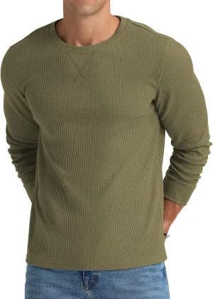 NITAGUT Mens Waffle Crewneck Shirts Slim Fit Long Sleeve Casual T-Shirt