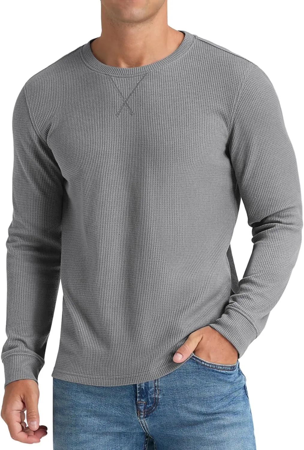 NITAGUT Mens Waffle Crewneck Shirts Slim Fit Long Sleeve Casual T-Shirt