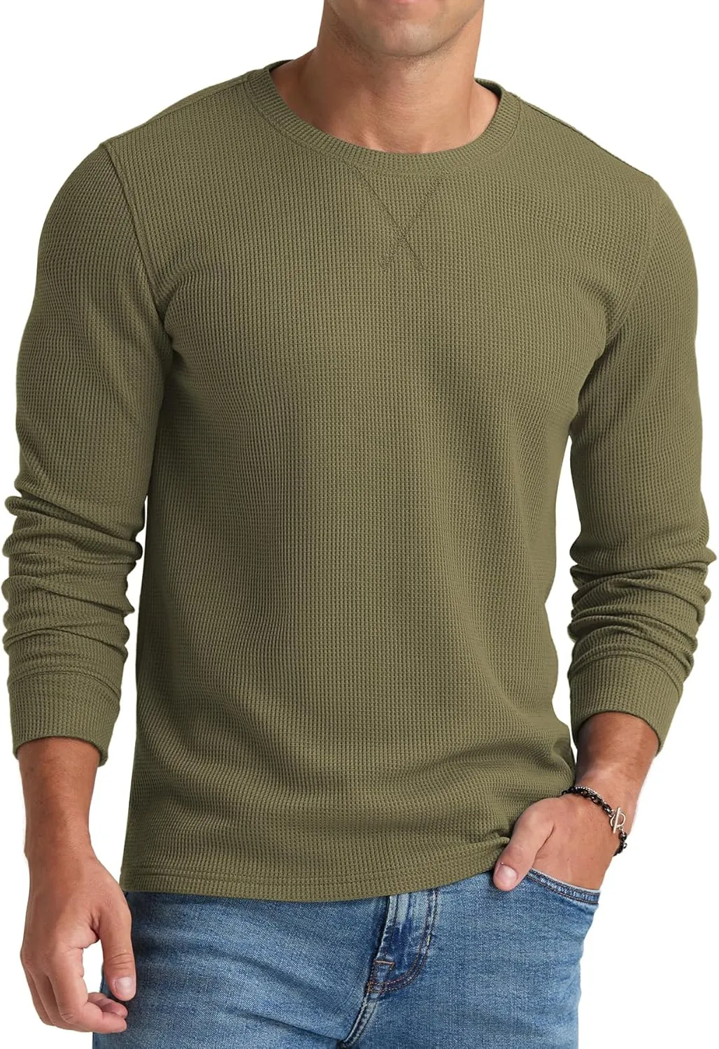 NITAGUT Mens Waffle Crewneck Shirts Slim Fit Long Sleeve Casual T-Shirt