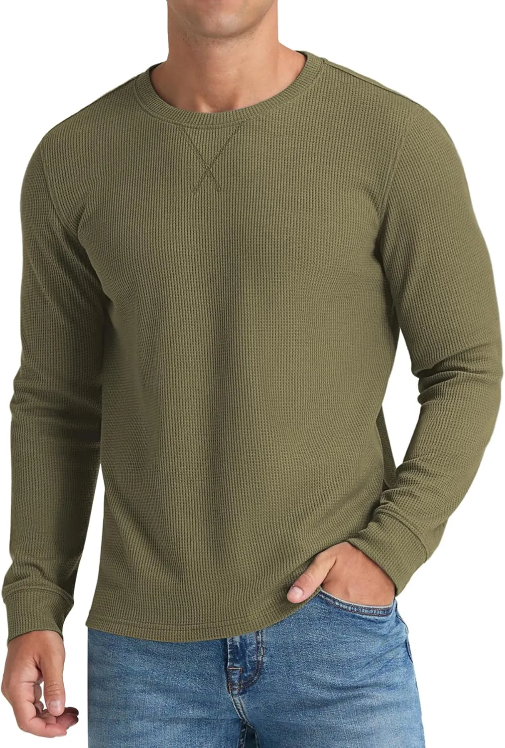 NITAGUT Mens Waffle Crewneck Shirts Slim Fit Long Sleeve Casual T-Shirt