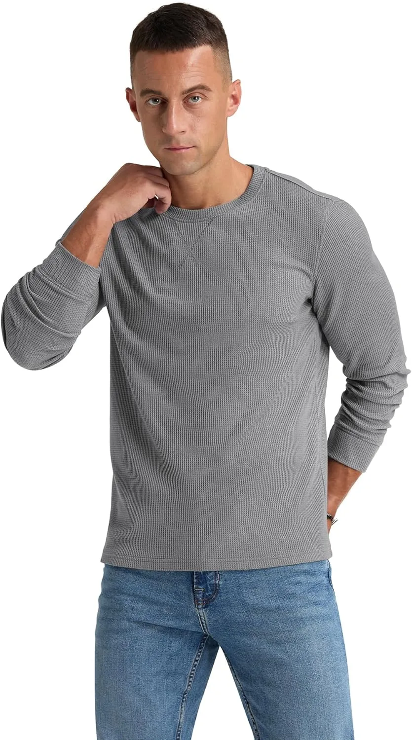 NITAGUT Mens Waffle Crewneck Shirts Slim Fit Long Sleeve Casual T-Shirt