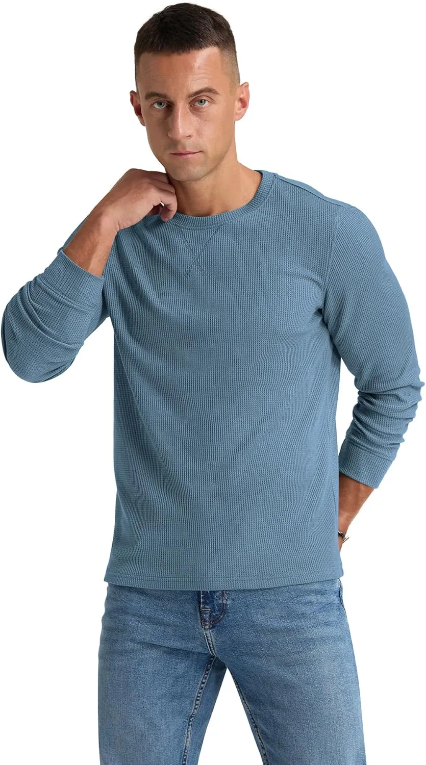 NITAGUT Mens Waffle Crewneck Shirts Slim Fit Long Sleeve Casual T-Shirt
