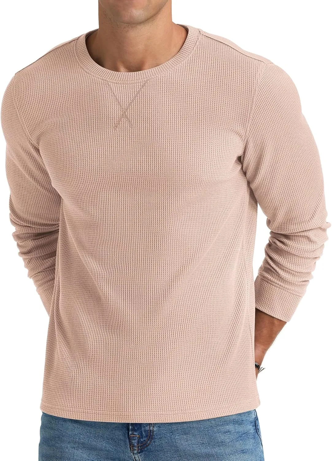 NITAGUT Mens Waffle Crewneck Shirts Slim Fit Long Sleeve Casual T-Shirt