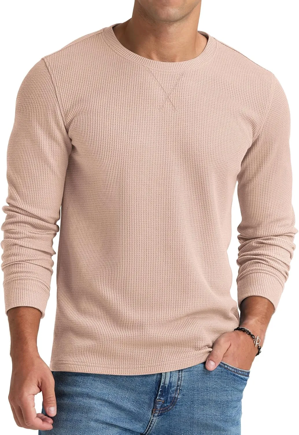 NITAGUT Mens Waffle Crewneck Shirts Slim Fit Long Sleeve Casual T-Shirt