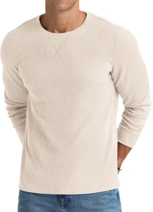NITAGUT Mens Waffle Crewneck Shirts Slim Fit Long Sleeve Casual T-Shirt