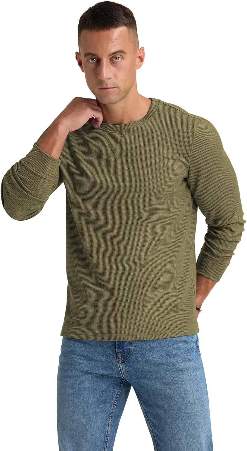 NITAGUT Mens Waffle Crewneck Shirts Slim Fit Long Sleeve Casual T-Shirt