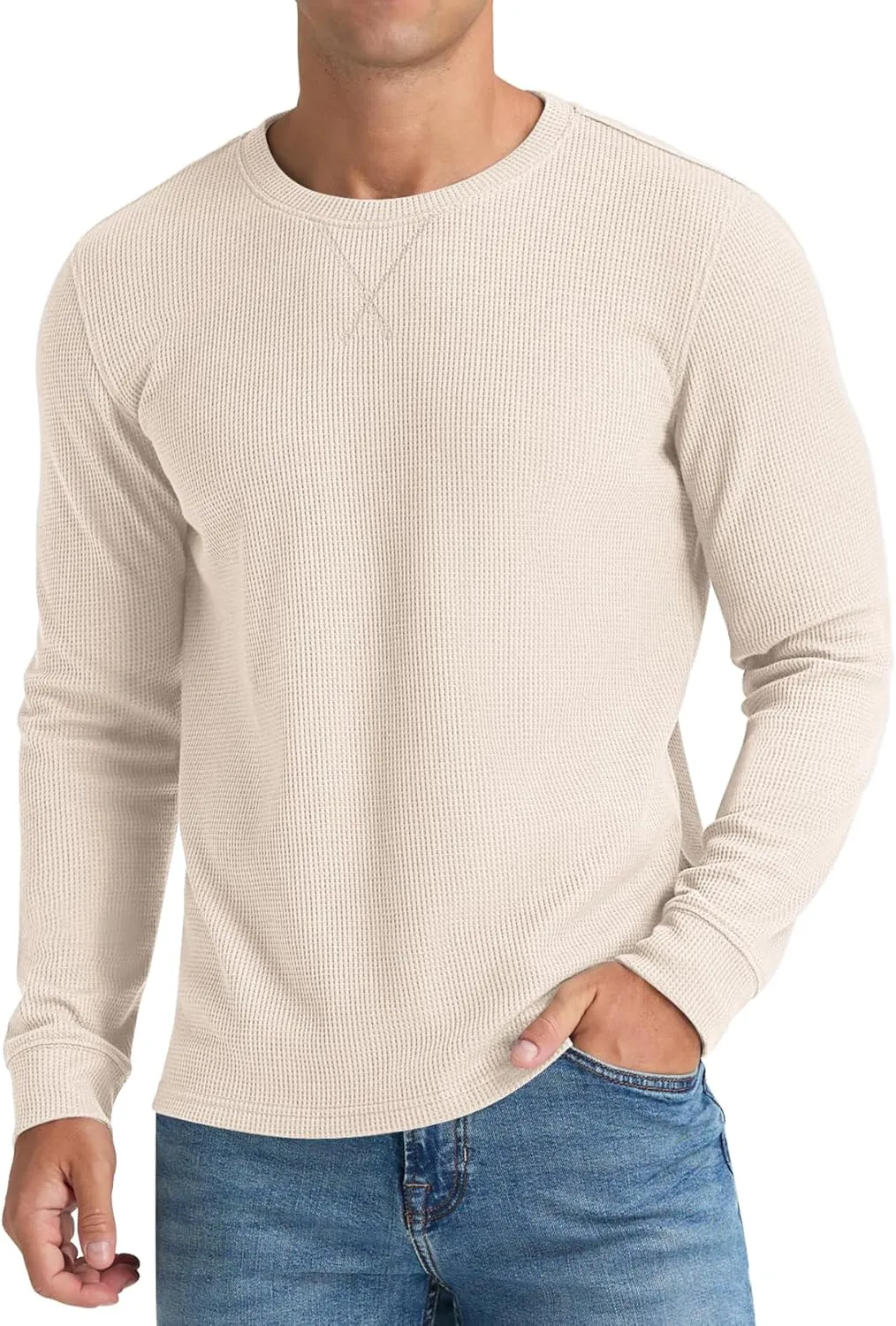 NITAGUT Mens Waffle Crewneck Shirts Slim Fit Long Sleeve Casual T-Shirt
