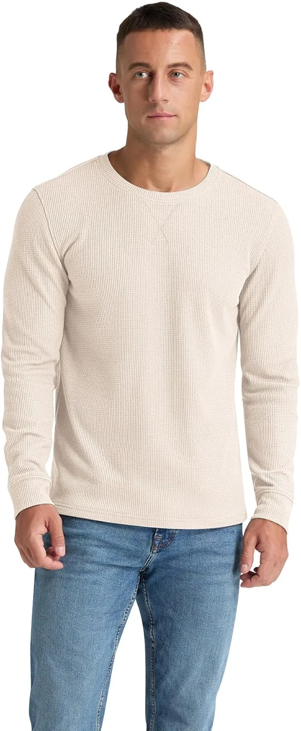 NITAGUT Mens Waffle Crewneck Shirts Slim Fit Long Sleeve Casual T-Shirt