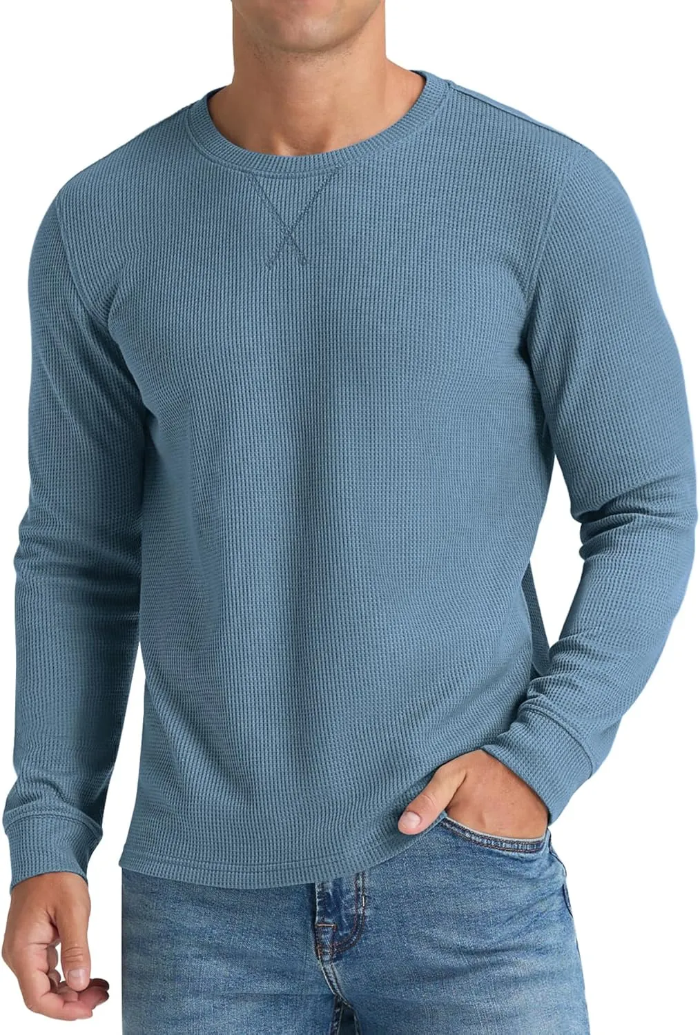 NITAGUT Mens Waffle Crewneck Shirts Slim Fit Long Sleeve Casual T-Shirt