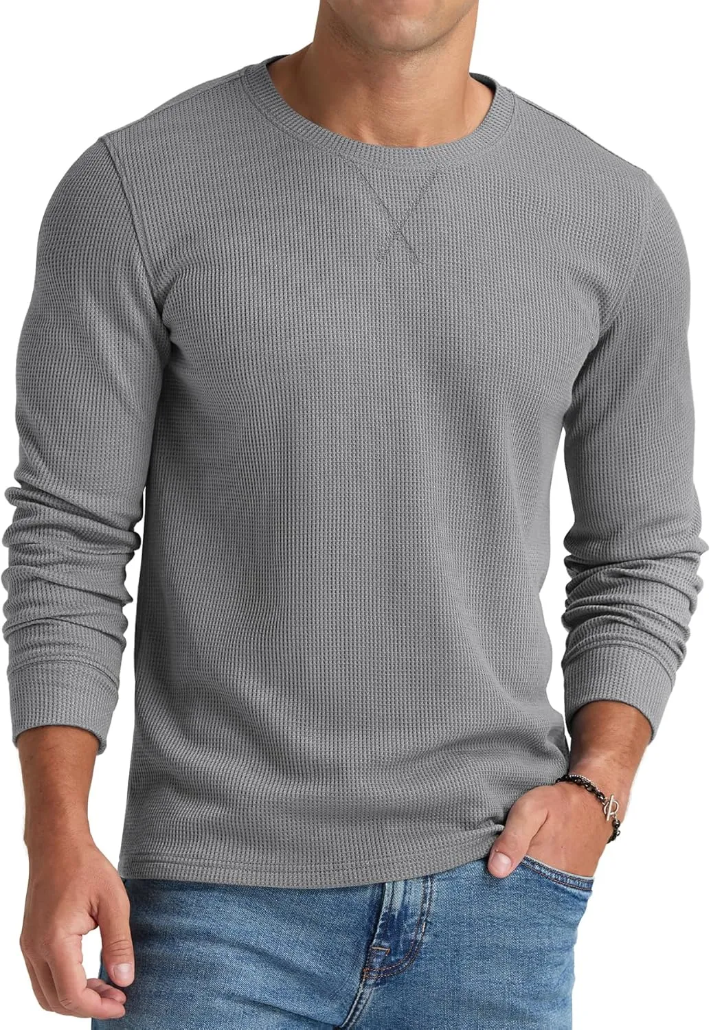 NITAGUT Mens Waffle Crewneck Shirts Slim Fit Long Sleeve Casual T-Shirt