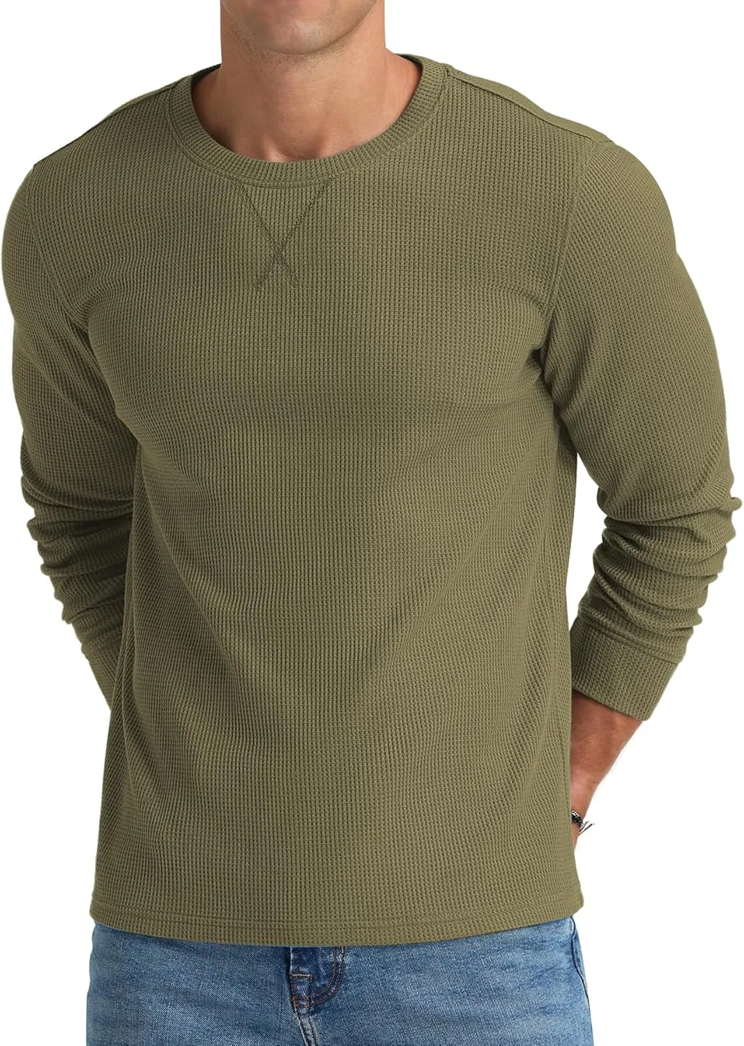 NITAGUT Mens Waffle Crewneck Shirts Slim Fit Long Sleeve Casual T-Shirt