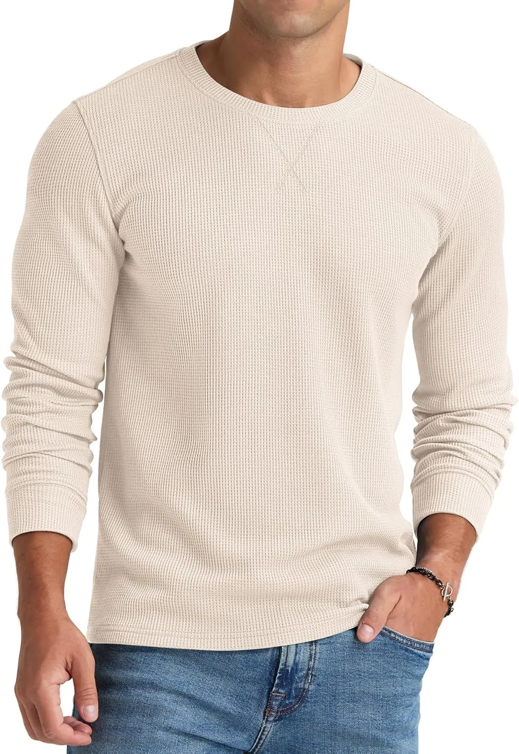 NITAGUT Mens Waffle Crewneck Shirts Slim Fit Long Sleeve Casual T-Shirt