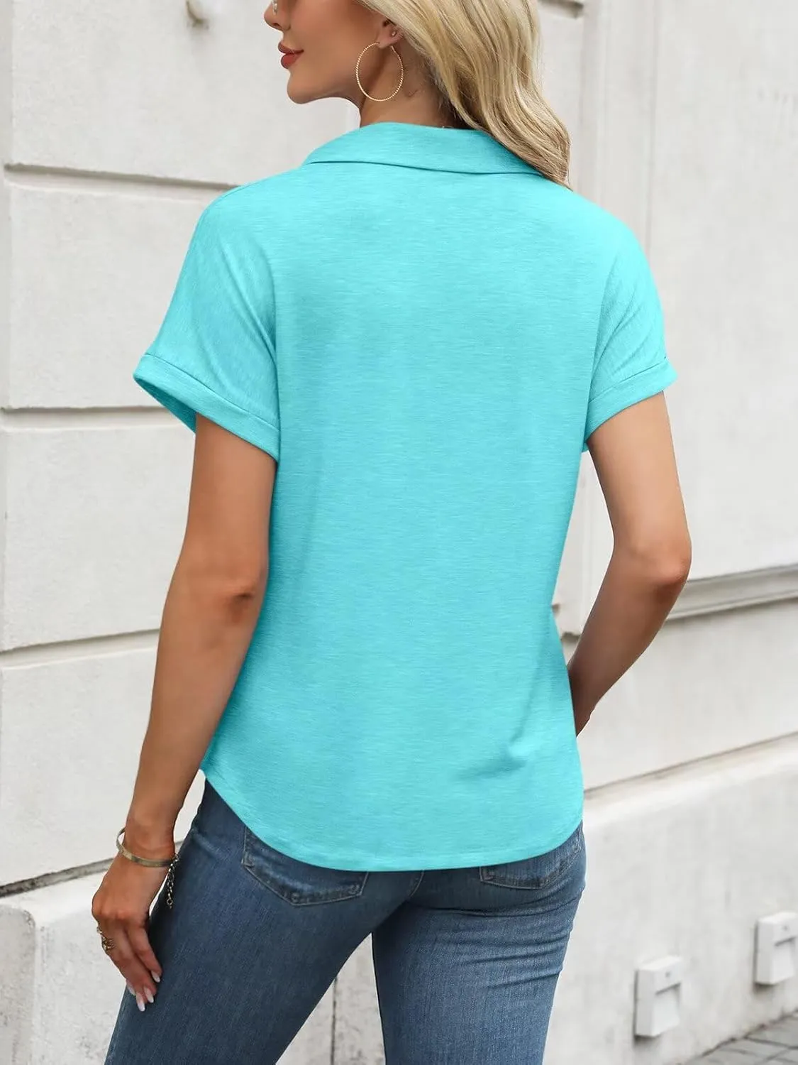 ORANDESIGNE Women's Short Sleeve Polo Tops Summer Button Down Collared T Shirts Casual Cute Ladies Tees