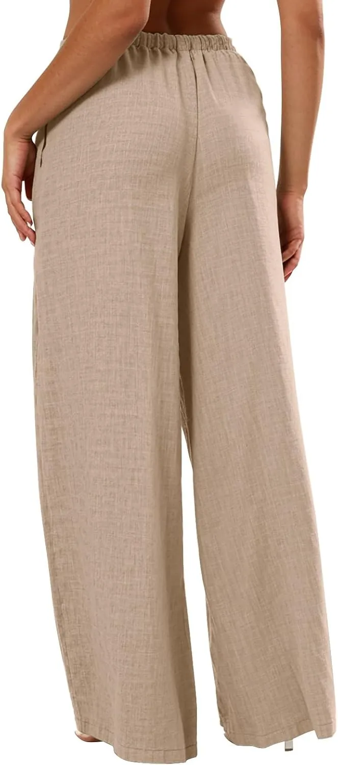 Parachute Pants for Women High Waisted Trousers Straight Leg, Womens Casual Pants Linen Palazzo Business Casual