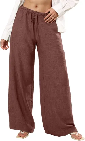 Parachute Pants for Women High Waisted Trousers Straight Leg, Womens Casual Pants Linen Palazzo Business Casual