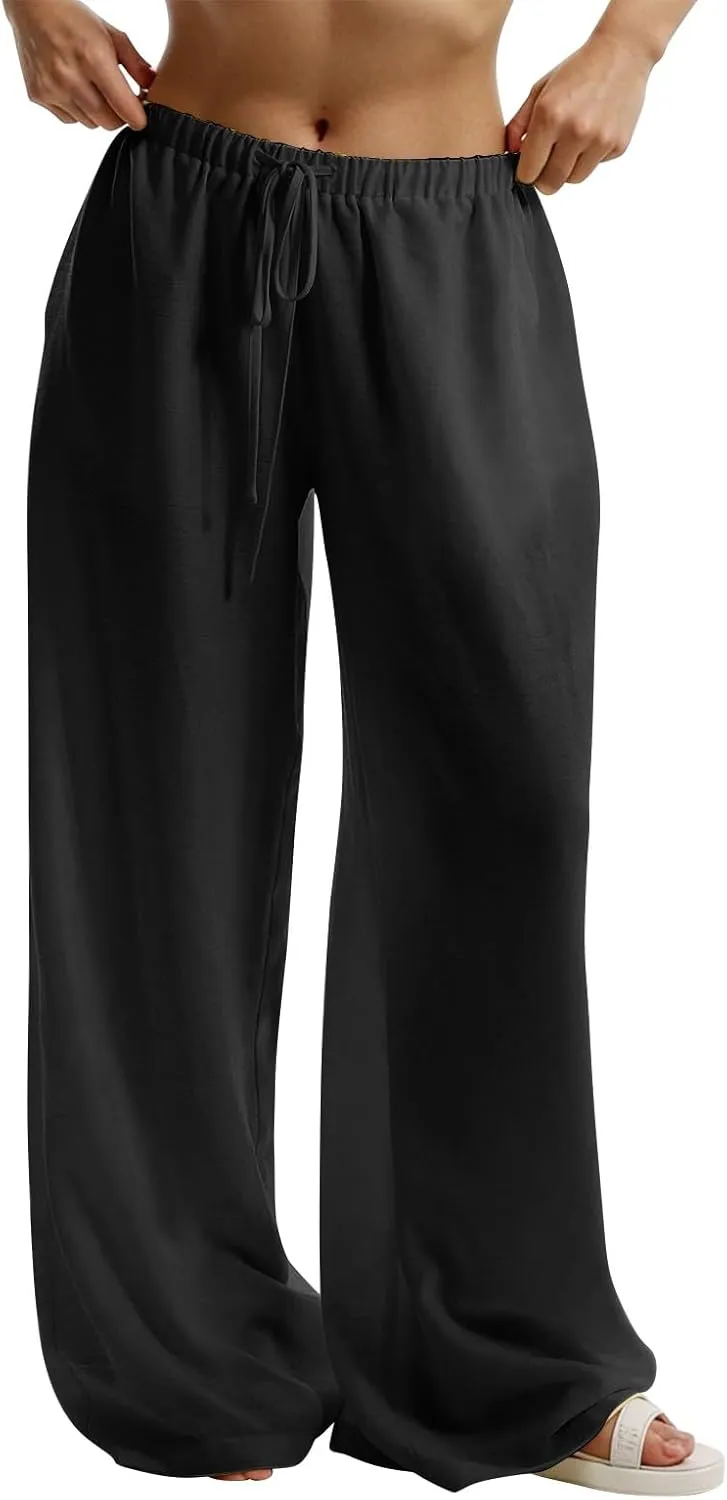 Parachute Pants for Women High Waisted Trousers Straight Leg, Womens Casual Pants Linen Palazzo Business Casual