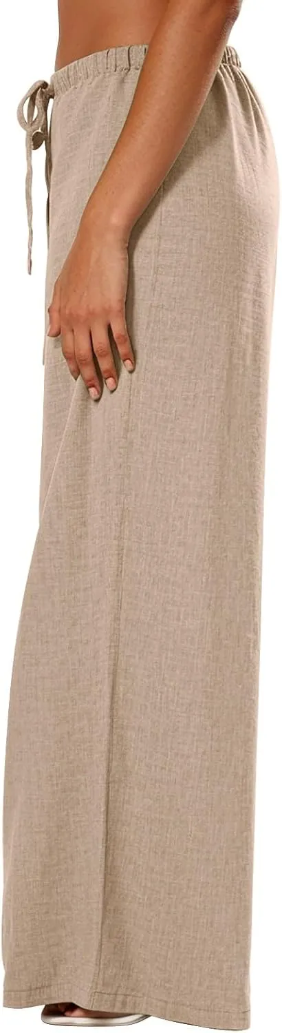 Parachute Pants for Women High Waisted Trousers Straight Leg, Womens Casual Pants Linen Palazzo Business Casual