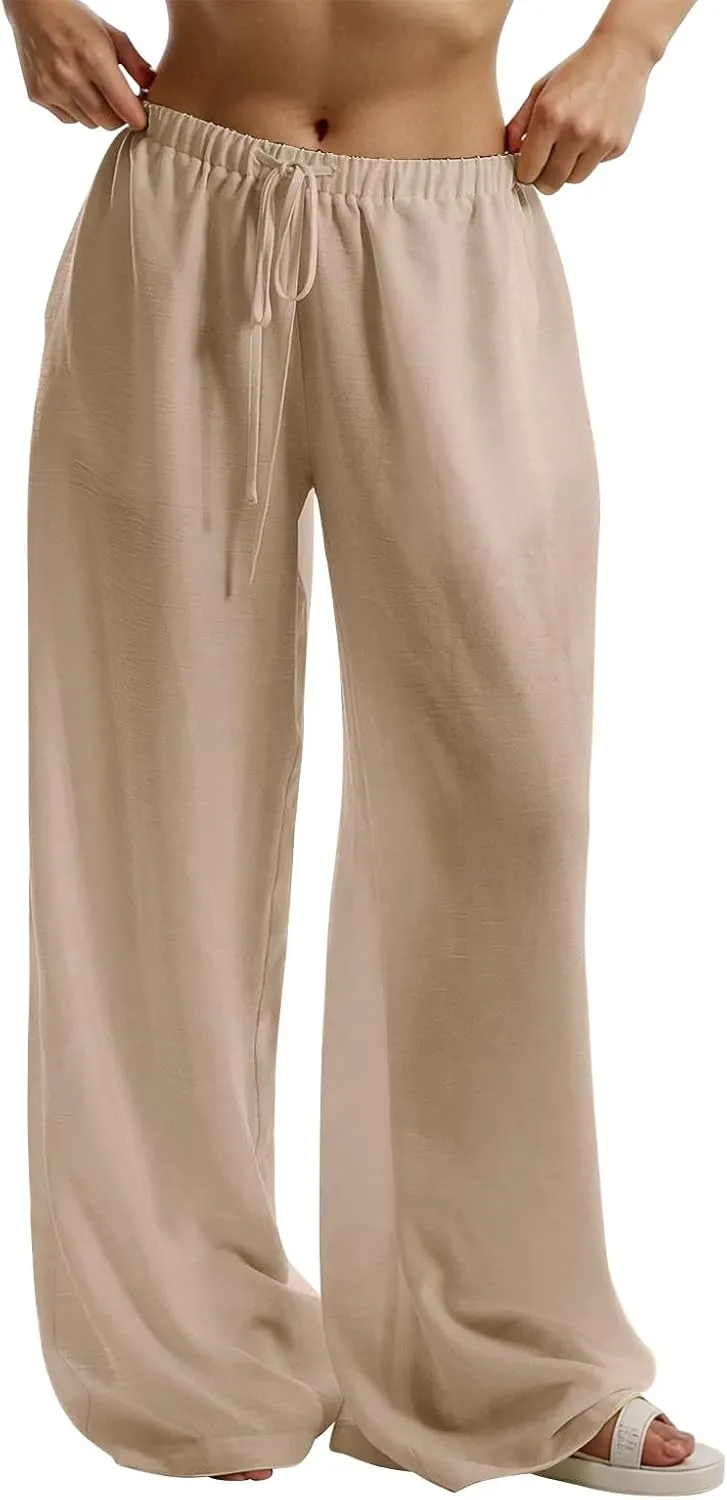 Parachute Pants for Women High Waisted Trousers Straight Leg, Womens Casual Pants Linen Palazzo Business Casual