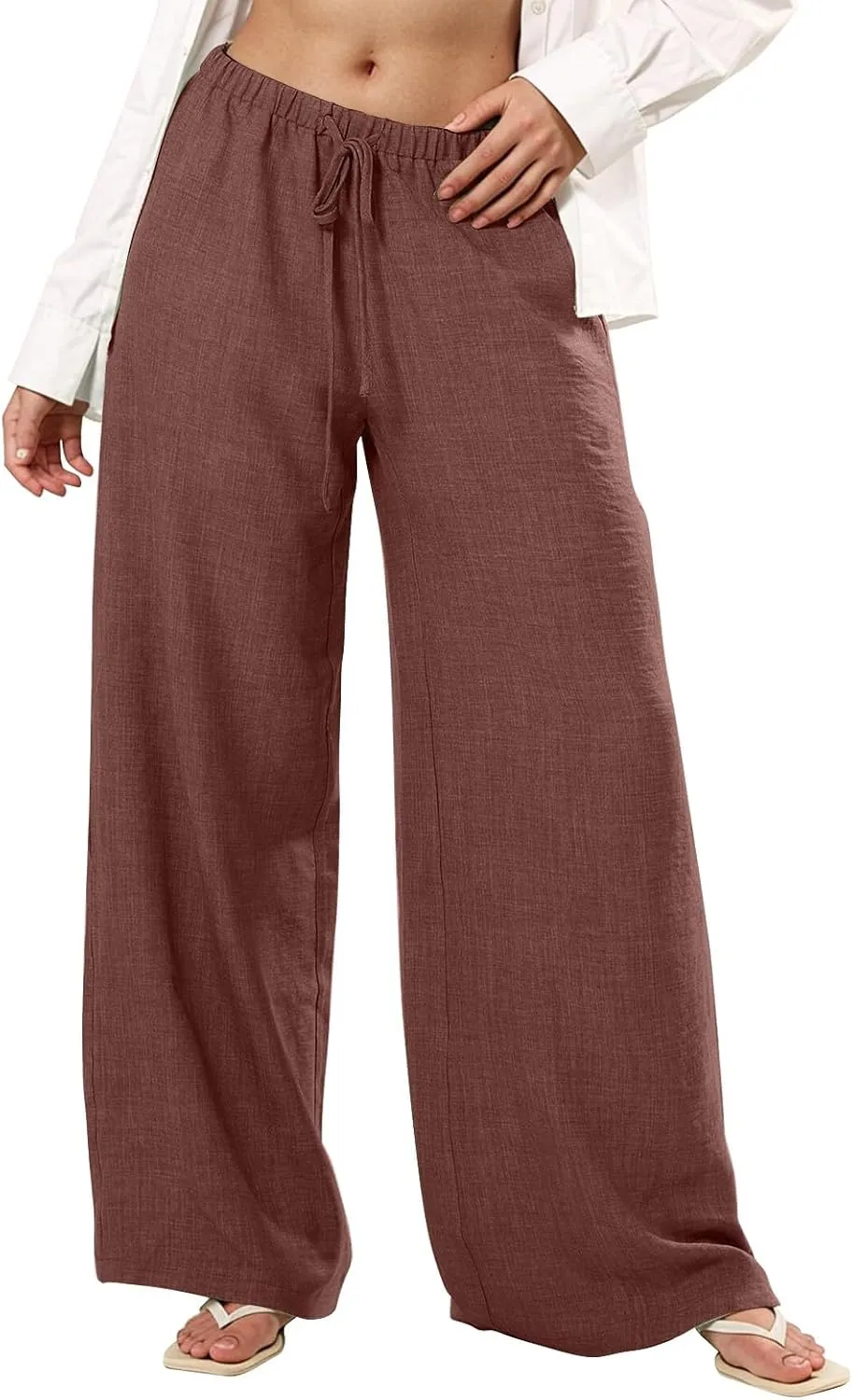 Parachute Pants for Women High Waisted Trousers Straight Leg, Womens Casual Pants Linen Palazzo Business Casual