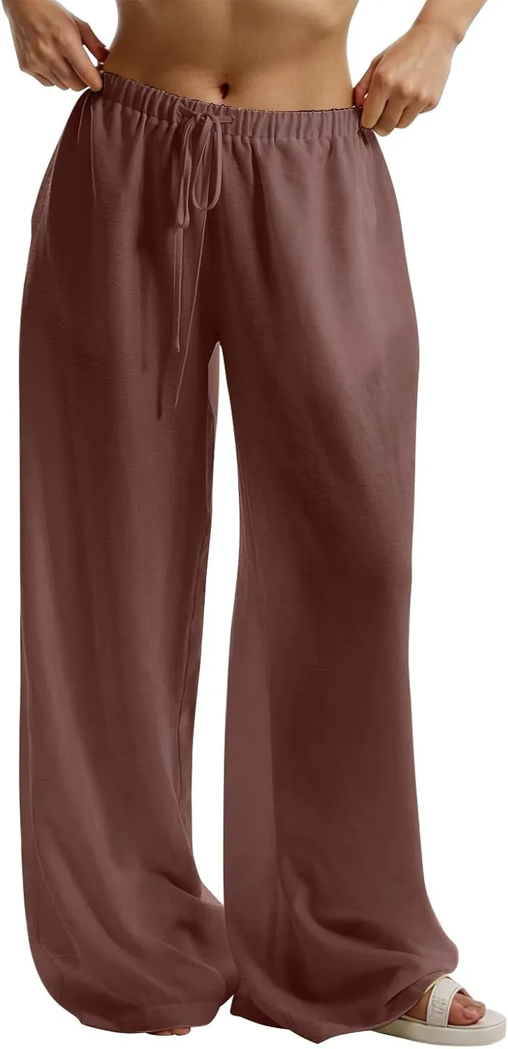 Parachute Pants for Women High Waisted Trousers Straight Leg, Womens Casual Pants Linen Palazzo Business Casual