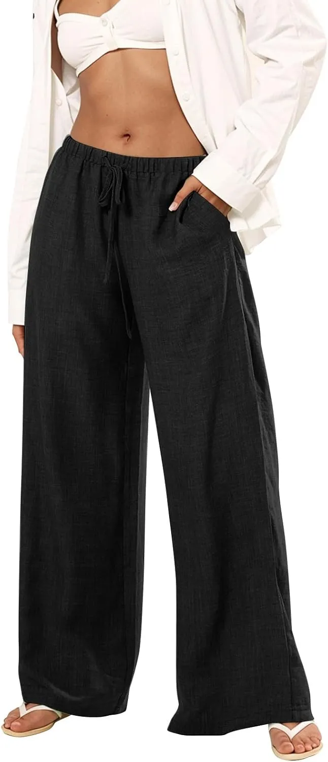 Parachute Pants for Women High Waisted Trousers Straight Leg, Womens Casual Pants Linen Palazzo Business Casual