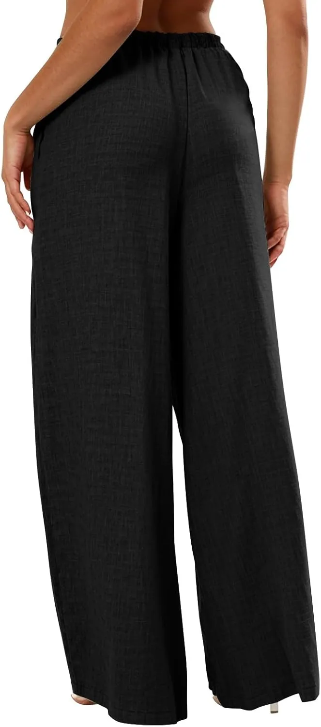 Parachute Pants for Women High Waisted Trousers Straight Leg, Womens Casual Pants Linen Palazzo Business Casual
