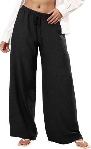 Parachute Pants for Women High Waisted Trousers Straight Leg, Womens Casual Pants Linen Palazzo Business Casual