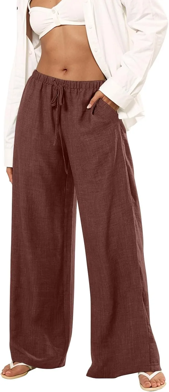 Parachute Pants for Women High Waisted Trousers Straight Leg, Womens Casual Pants Linen Palazzo Business Casual