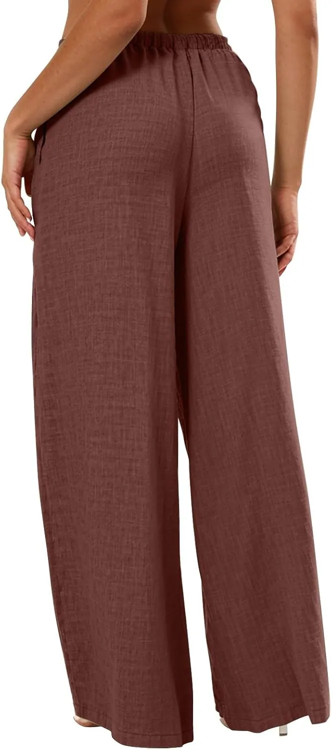 Parachute Pants for Women High Waisted Trousers Straight Leg, Womens Casual Pants Linen Palazzo Business Casual