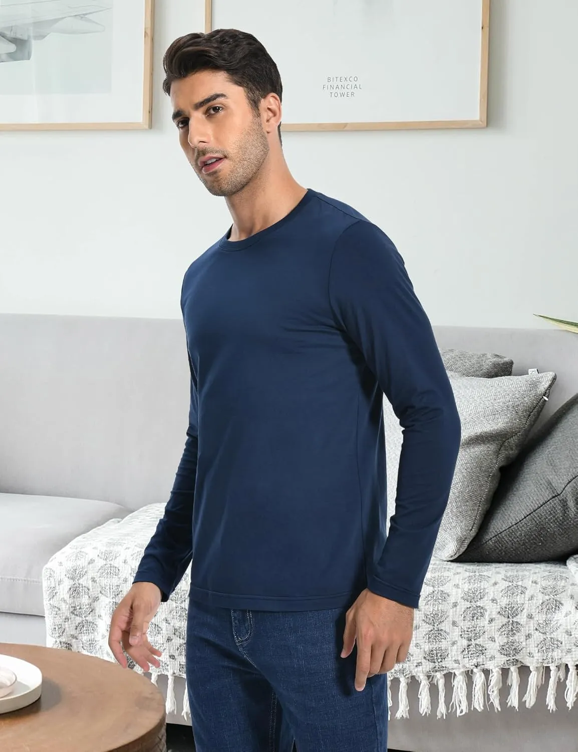 Pioneer Camp Mens T Shirts Cotton Casual Crew Neck Short/Long Sleeve Basic Heavyweight Soft Plain Tees Classic Fit Tshirts
