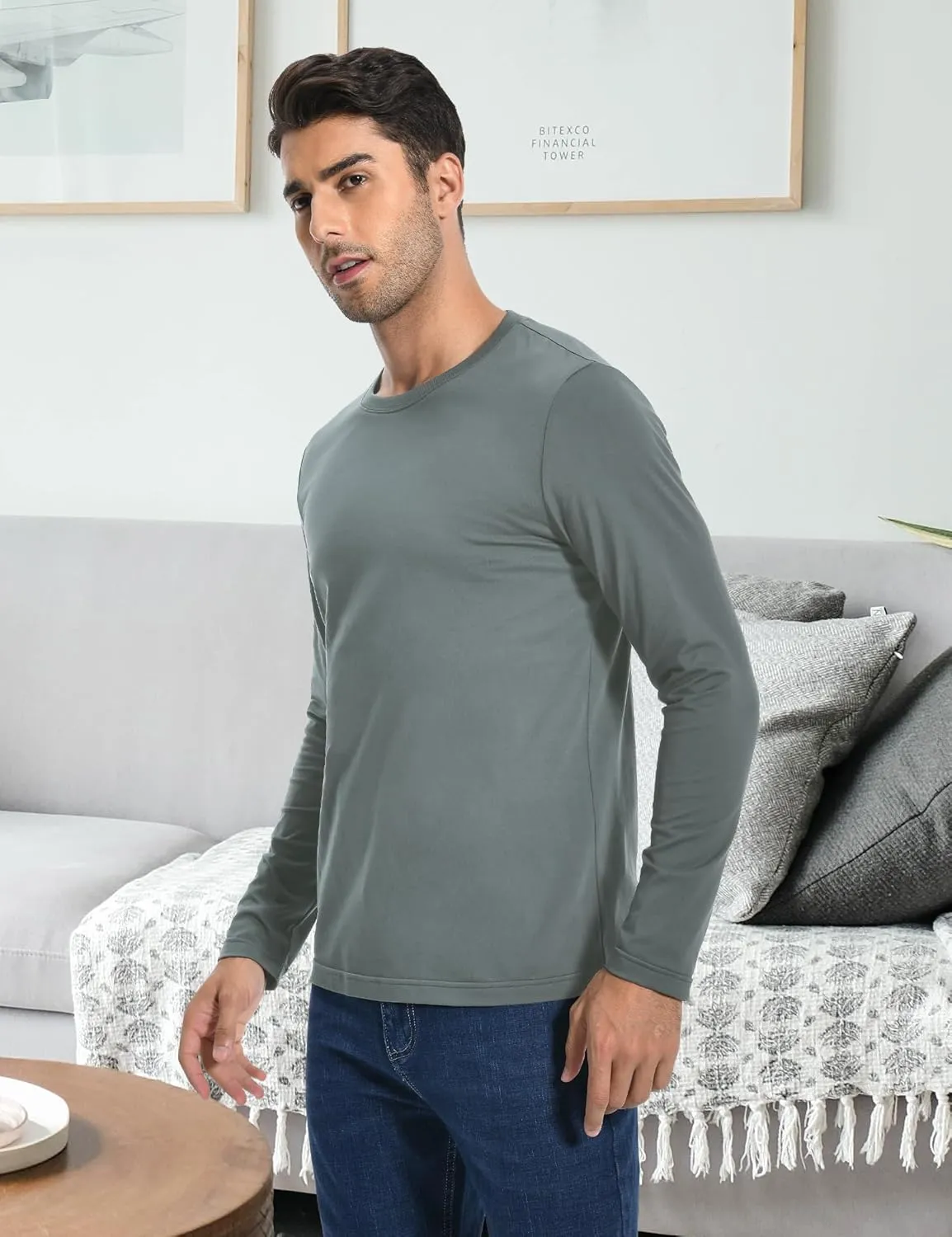 Pioneer Camp Mens T Shirts Cotton Casual Crew Neck Short/Long Sleeve Basic Heavyweight Soft Plain Tees Classic Fit Tshirts