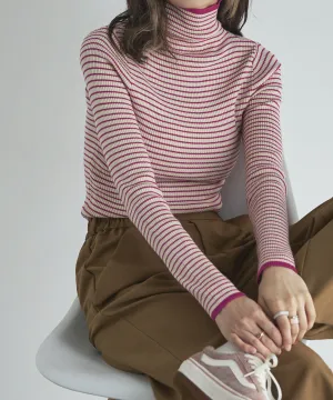Piping color high neck knit