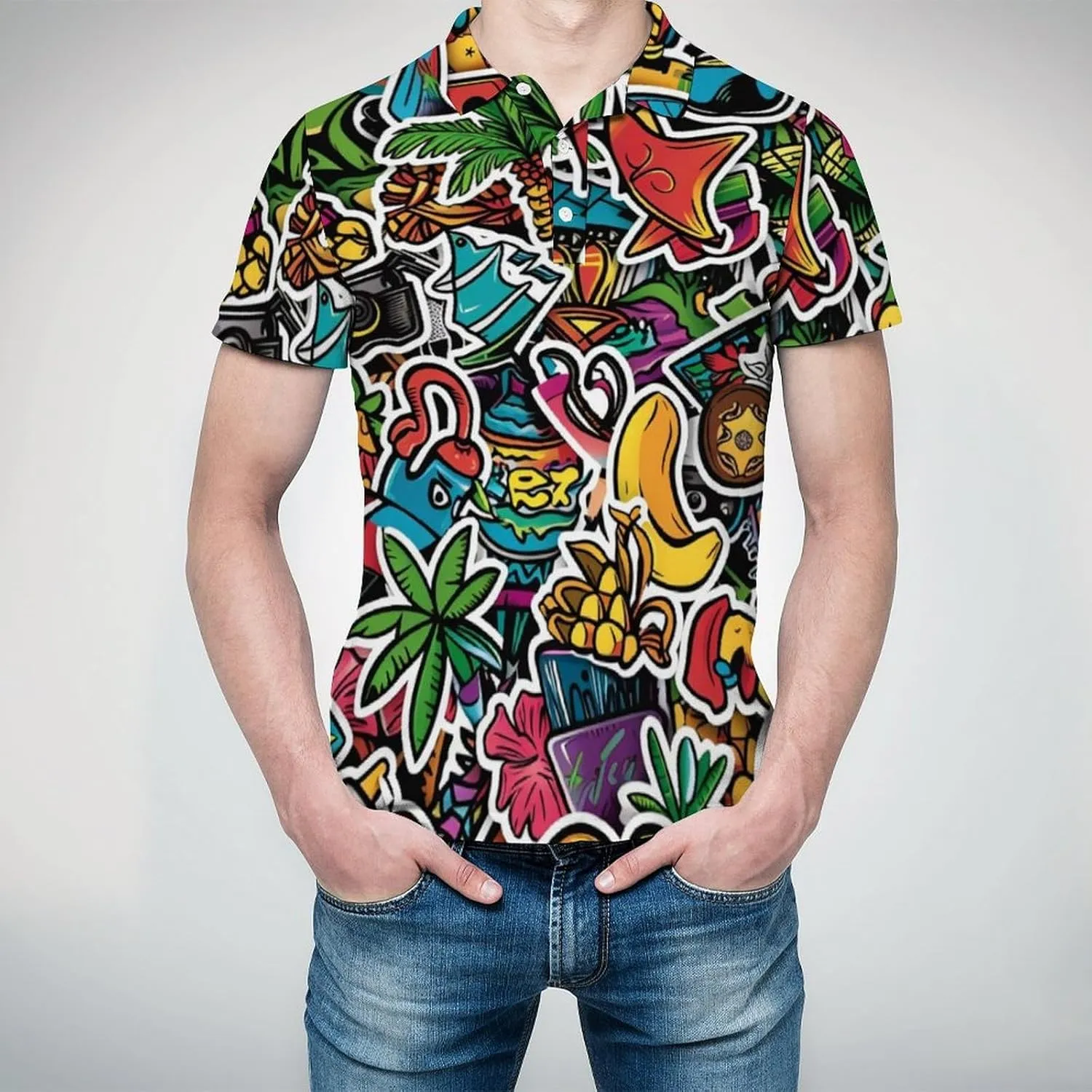 Polo Shirts for Men Dry Fit Hawaiian Graphics Golf Shirts Quick Dry Fun Tennis Short Sleeve Tees