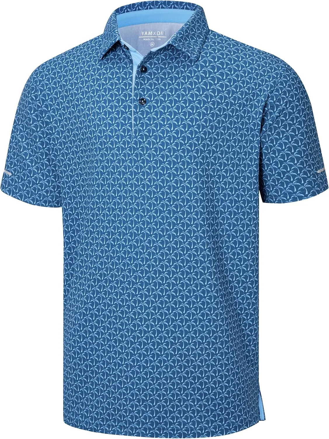 Polo Shirts for Men Short Sleeve Performance Moisture Wicking Casual Club Quick Dry Sports Funny Golf Shirts for Men Blue Palm M