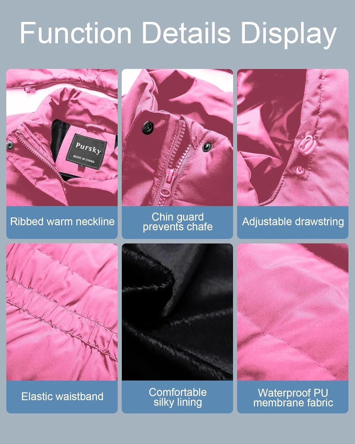 Pursky Women's Warm Winter Thicken Coat Waterproof Cropped Jackets Parka With Removable Hood