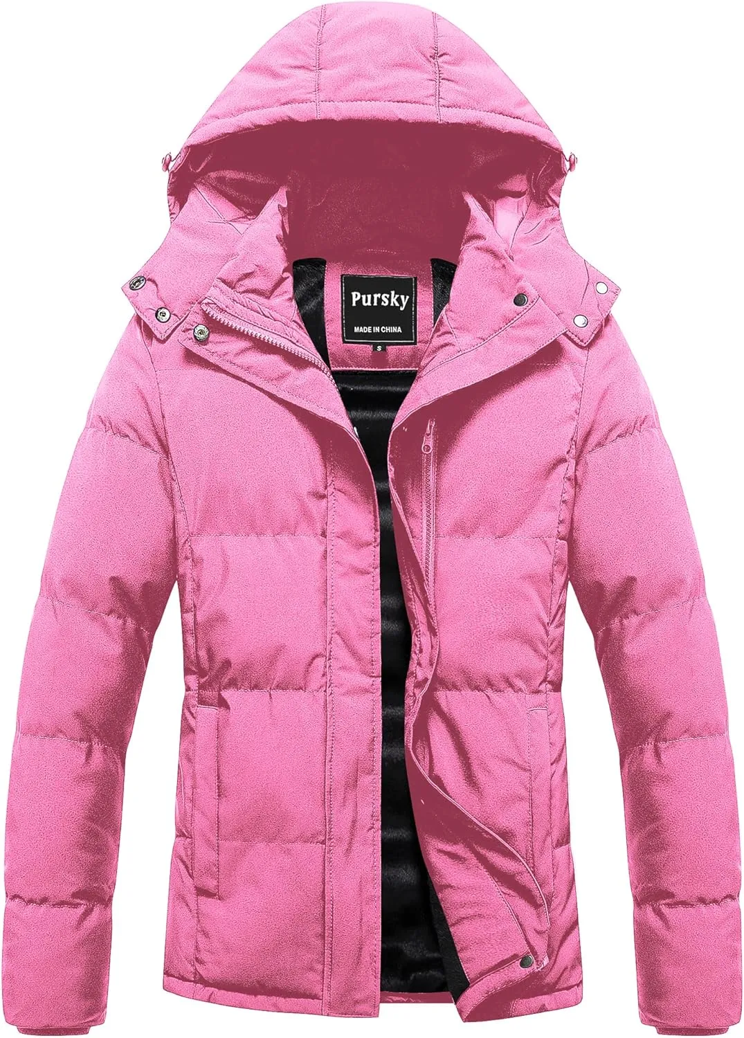 Pursky Women's Warm Winter Thicken Coat Waterproof Cropped Jackets Parka With Removable Hood