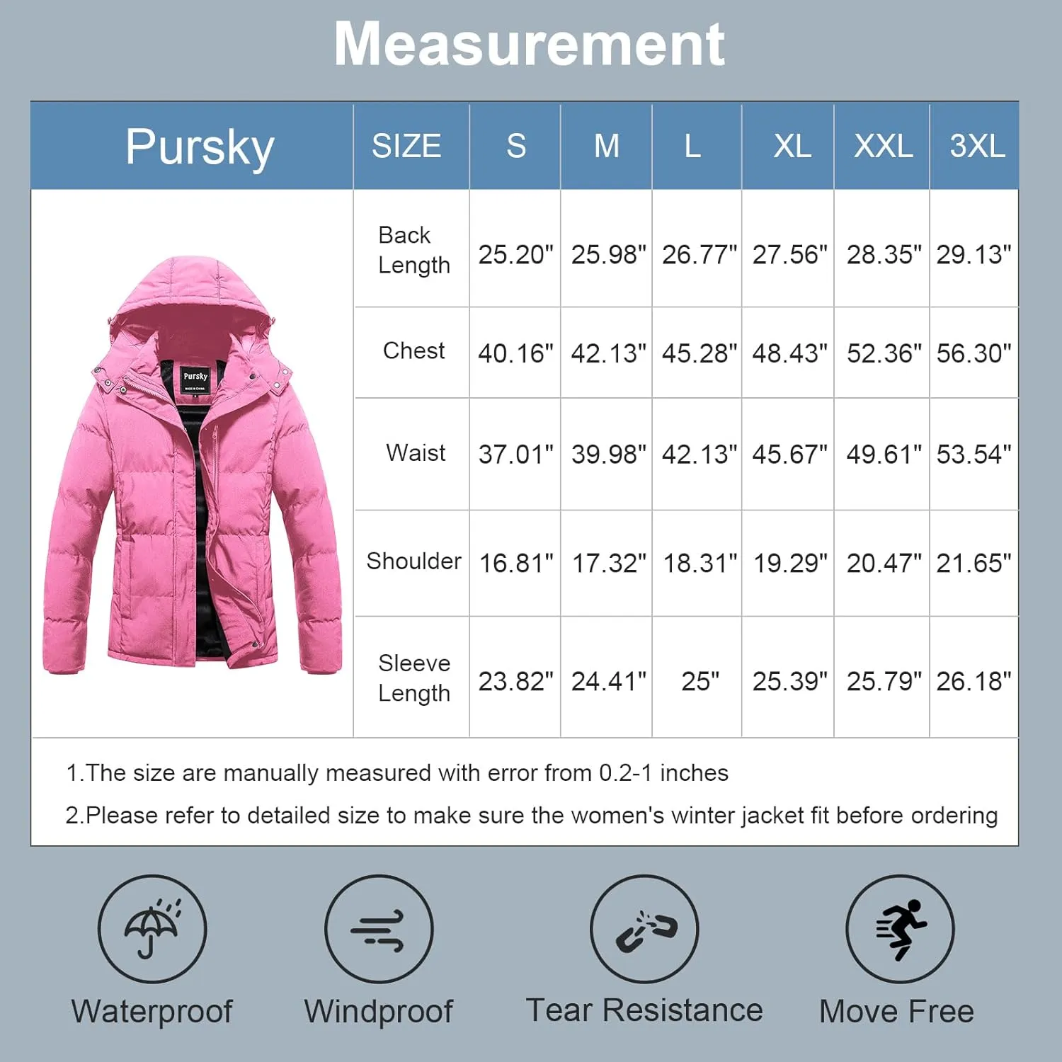 Pursky Women's Warm Winter Thicken Coat Waterproof Cropped Jackets Parka With Removable Hood