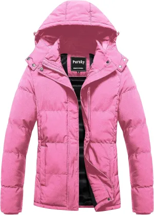 Pursky Women's Warm Winter Thicken Coat Waterproof Cropped Jackets Parka With Removable Hood