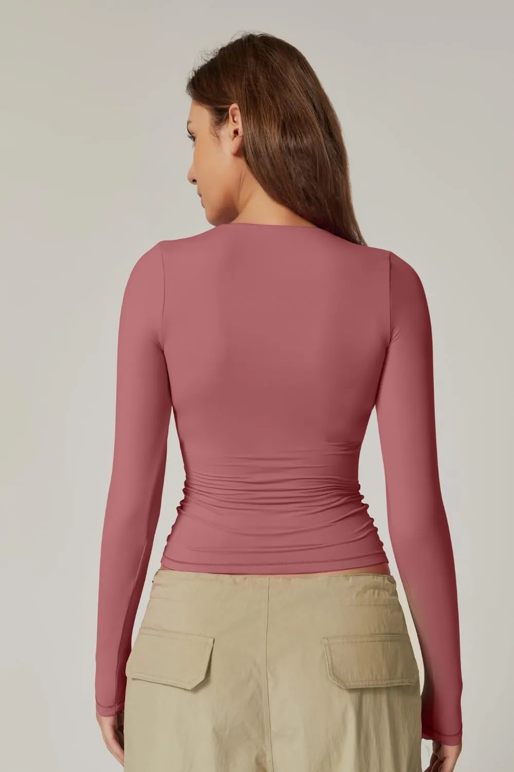 QINSEN Women's Sexy Square Neck Shirt Long Sleeve Double Lined Tees Fitted Going Out Tops