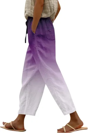 Resort Wear for Women 2025 Cotton Linen Elastic Seven Pants Beach Casual Pants Linen Casual Beach Long Pants
