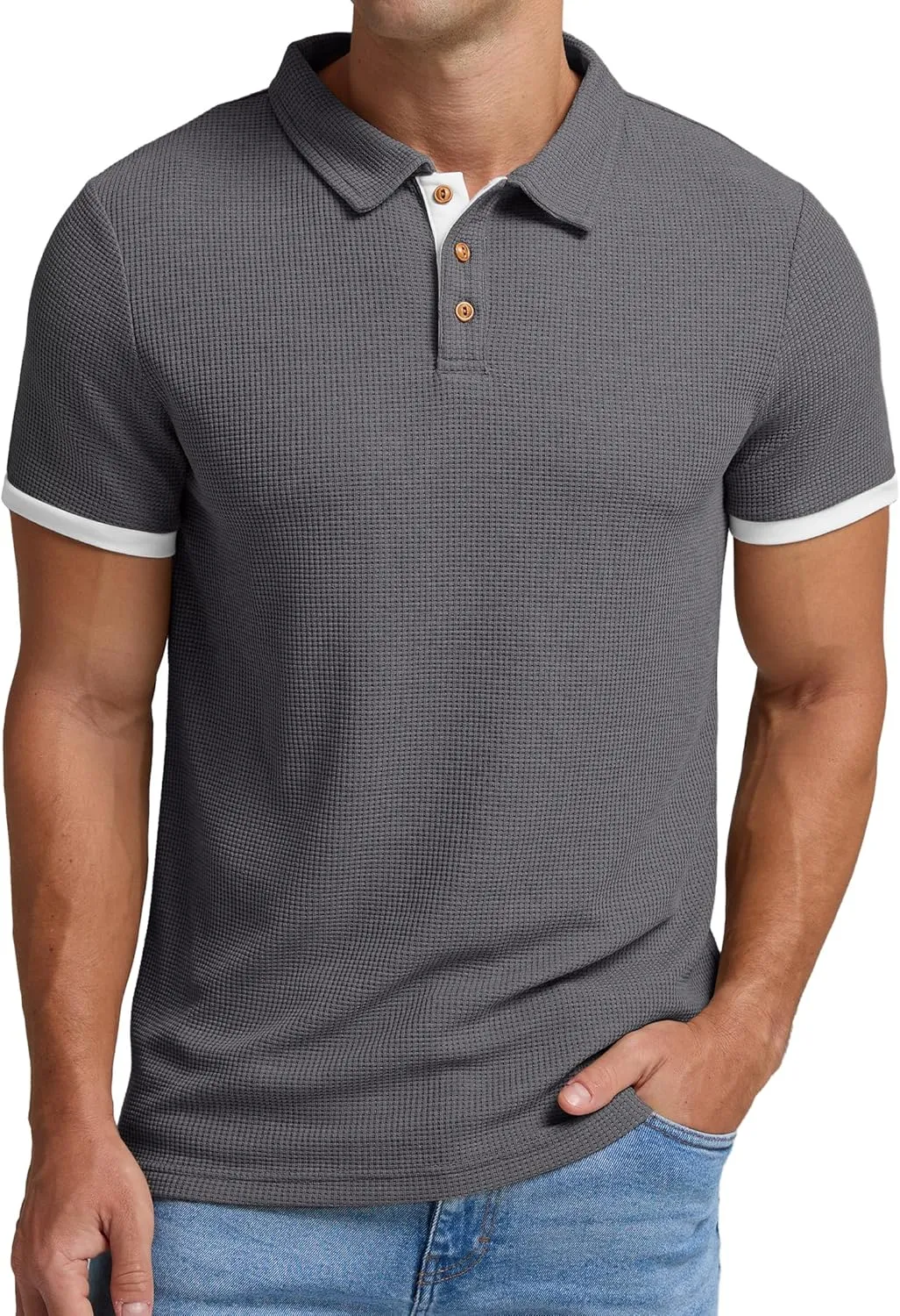 Sailwind Men's Waffle Knit Short Sleeve Casual Polo Shirts