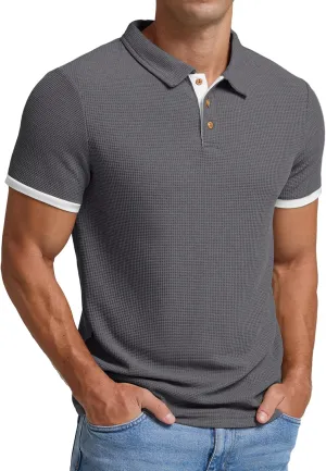 Sailwind Men's Waffle Knit Short Sleeve Casual Polo Shirts