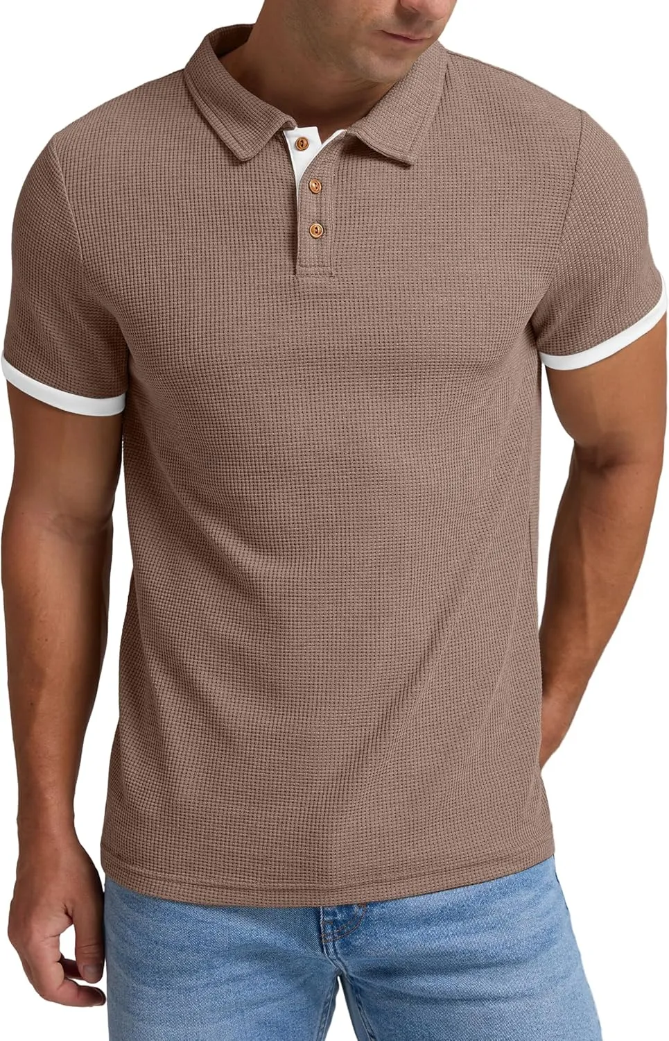 Sailwind Men's Waffle Knit Short Sleeve Casual Polo Shirts