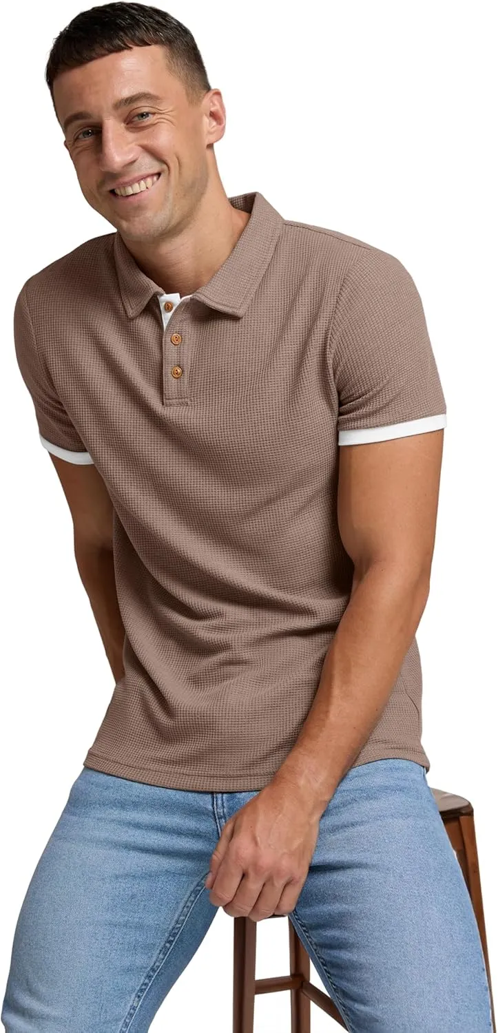 Sailwind Men's Waffle Knit Short Sleeve Casual Polo Shirts
