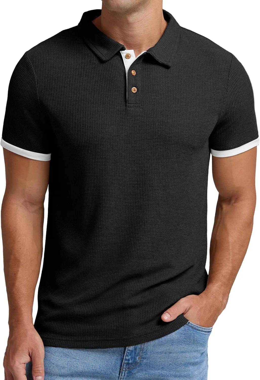 Sailwind Men's Waffle Knit Short Sleeve Casual Polo Shirts