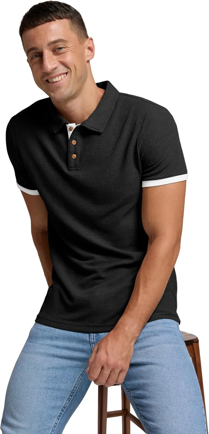 Sailwind Men's Waffle Knit Short Sleeve Casual Polo Shirts