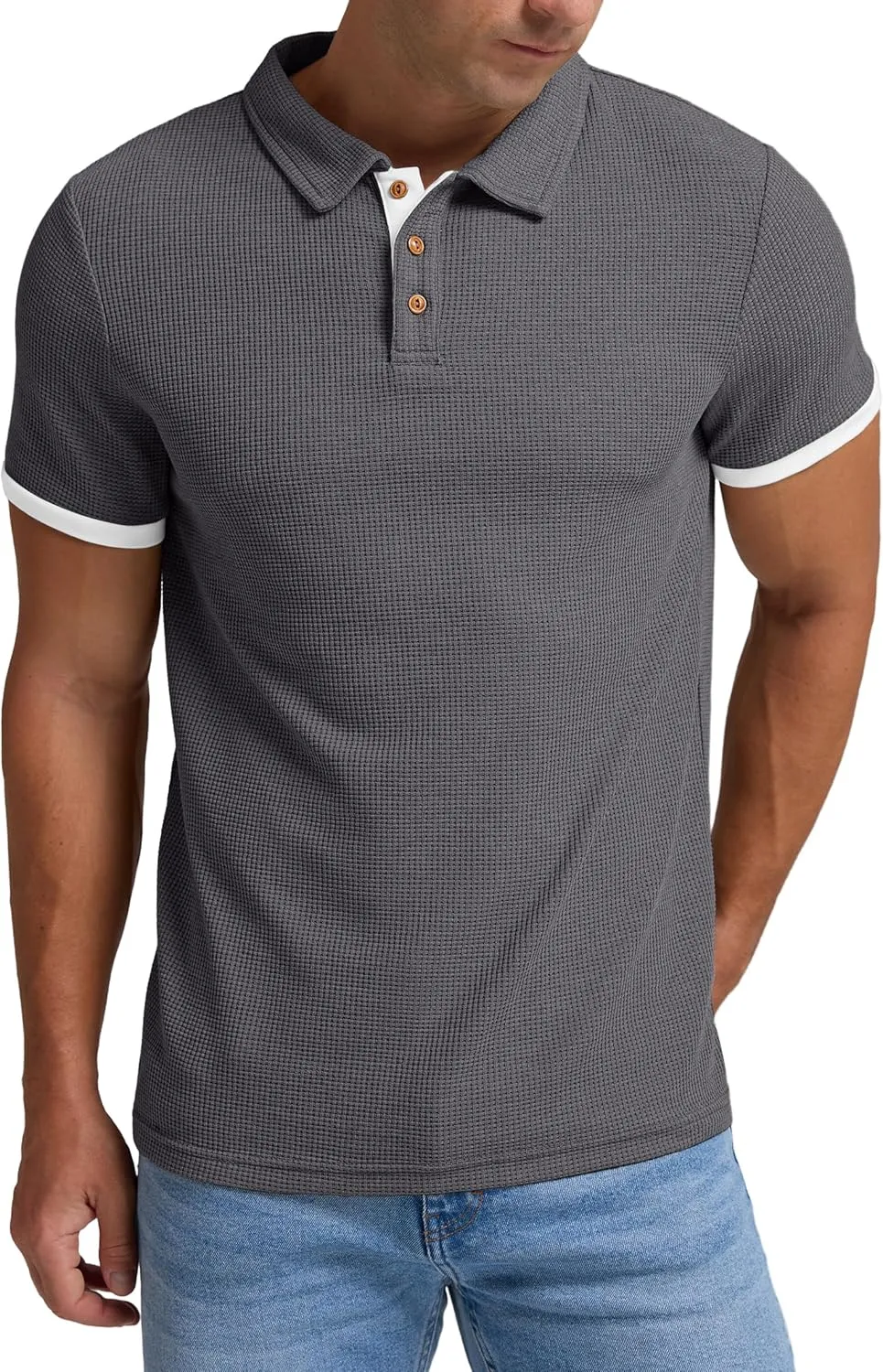 Sailwind Men's Waffle Knit Short Sleeve Casual Polo Shirts