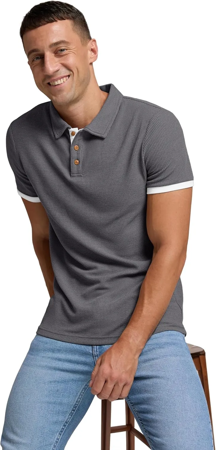 Sailwind Men's Waffle Knit Short Sleeve Casual Polo Shirts