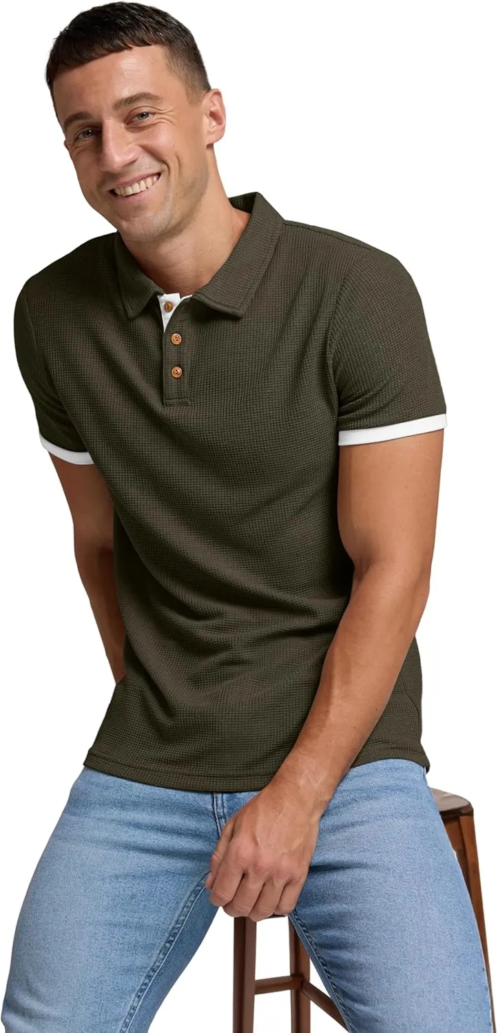 Sailwind Men's Waffle Knit Short Sleeve Casual Polo Shirts